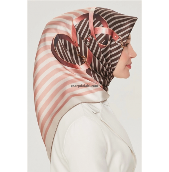 Armine İpek Eşarp 8529D-32 sura ipek çift yönlü kahve yavruağzı eşarp